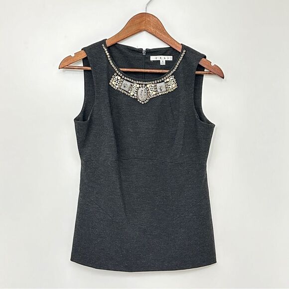 Cabi #508 Sleeveless Embellished Top Gray Size 4 - Picture 7 of 11